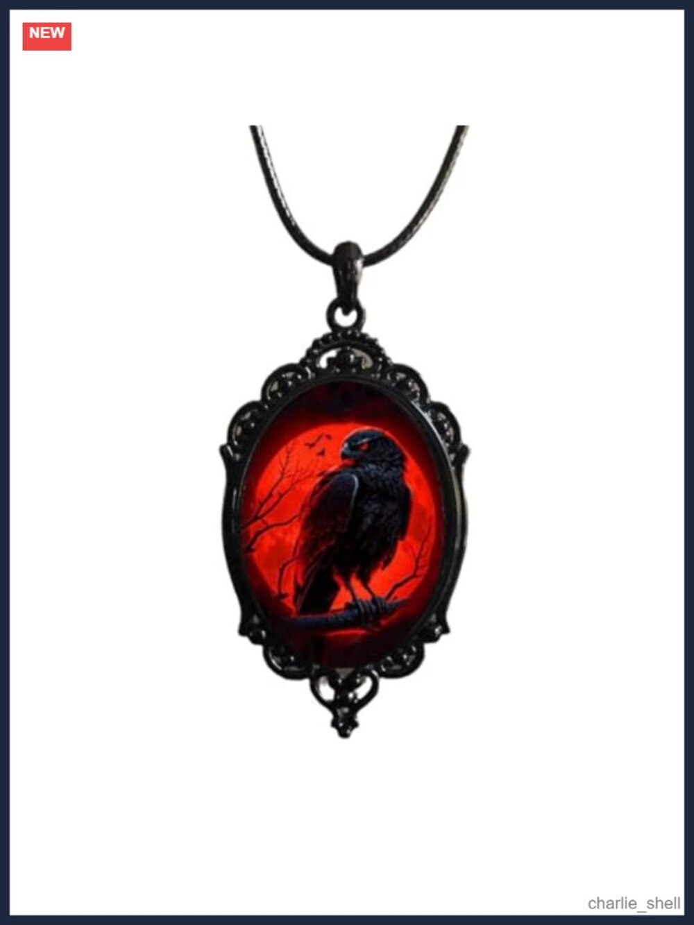 Gothic Raven Cross Glass Pendant Necklace Rope Chain Victorian